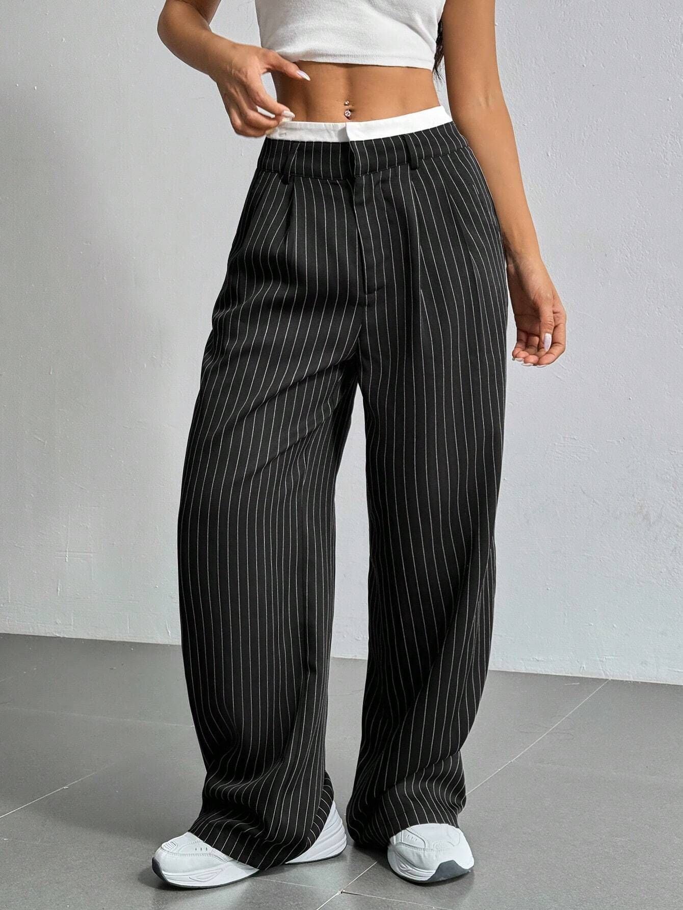 Pantalones de pernera recta a rayas de cintura alta