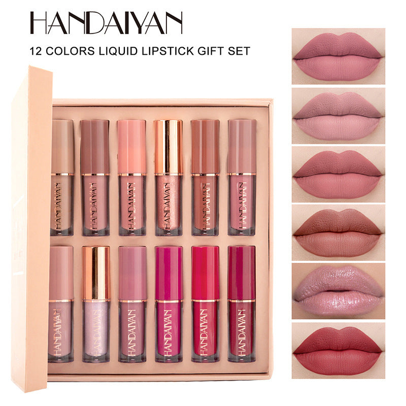 12-Color Matte Pearlescent Lip Gloss Set