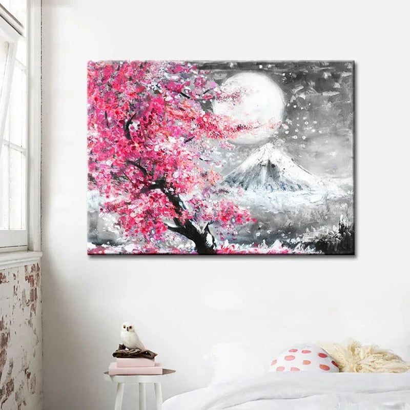 Japanese Mount Fuji Cherry Blossom Watercolor Canvas Print