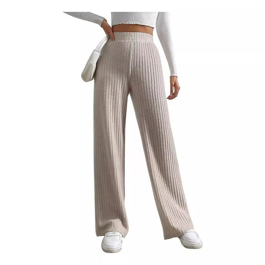 Wide-leg ribbed knitted pants