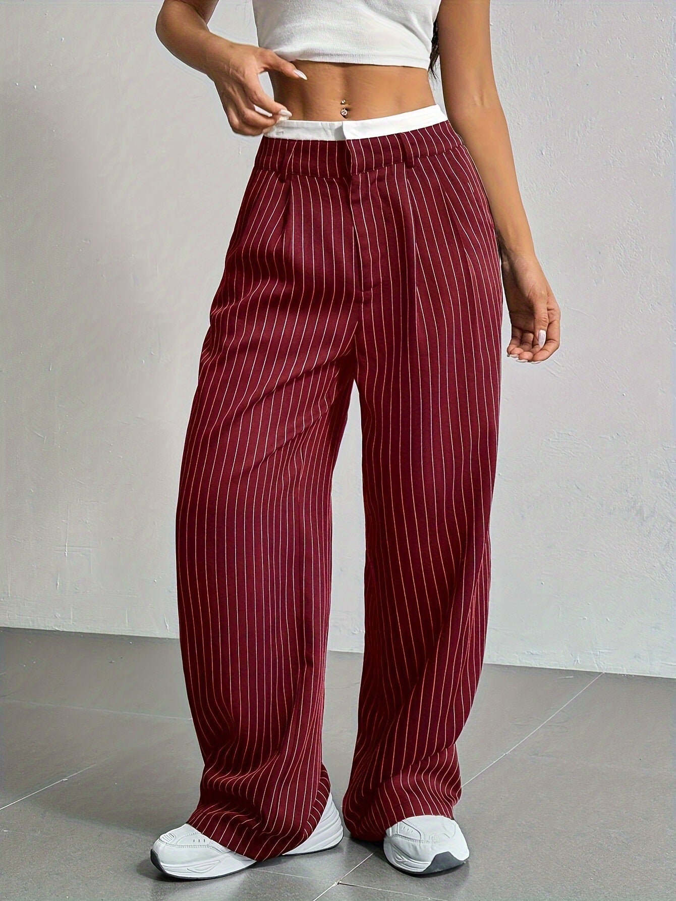Pantalones de pernera recta a rayas de cintura alta