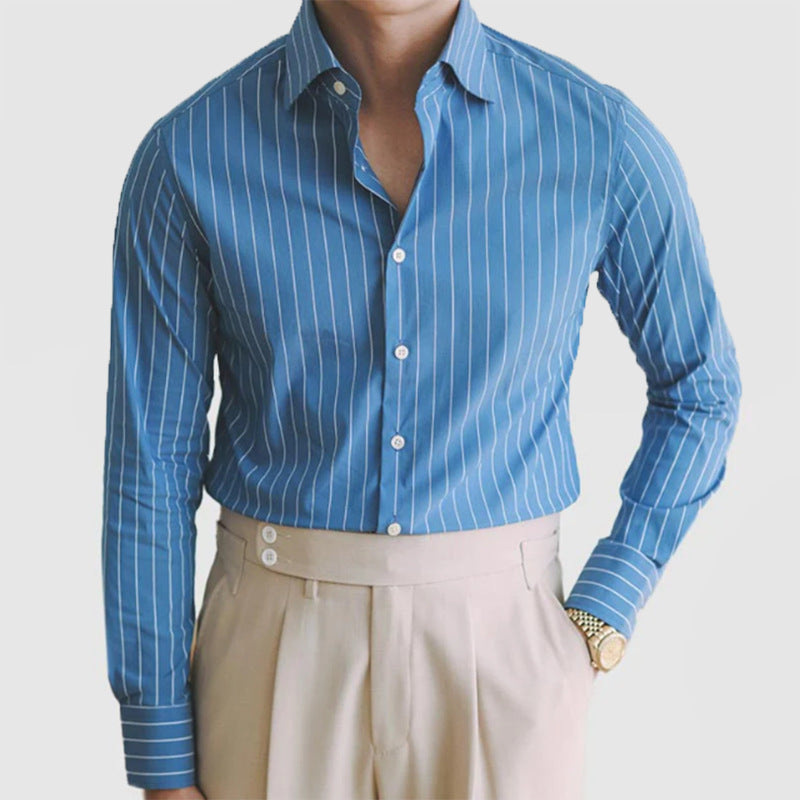 Mens Striped Long Cardigan with Lapel