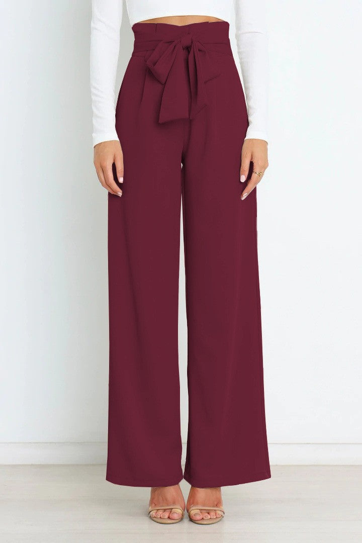 Wide-leg high-waisted lace-up dress pants woman