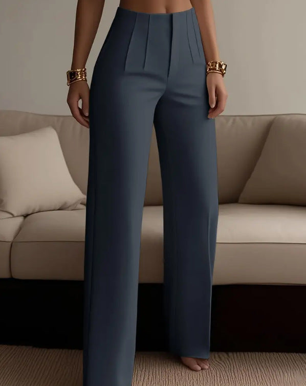 Pantalones plisados ​​de cintura alta y corte ajustado para mujer 