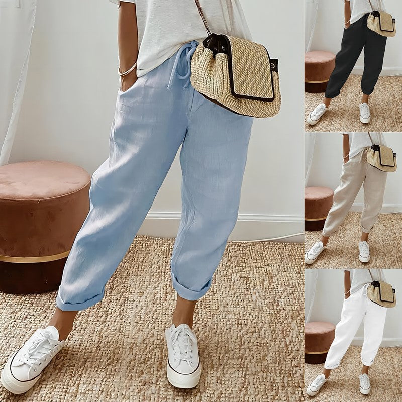 Pantalones casuales elásticos con bolsillos para mujer 