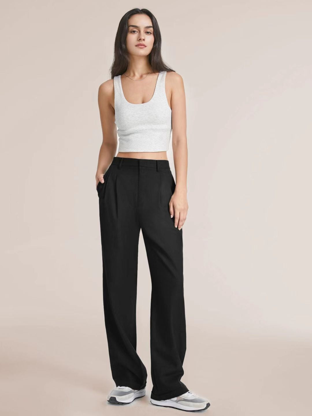 Pantalones anchos de cintura alta para mujer