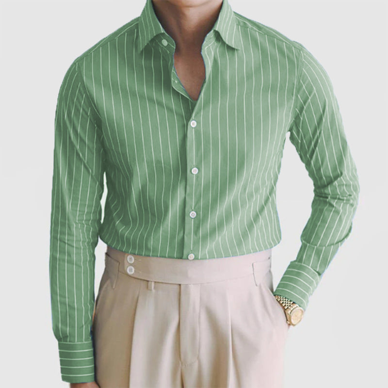 Mens Striped Long Cardigan with Lapel