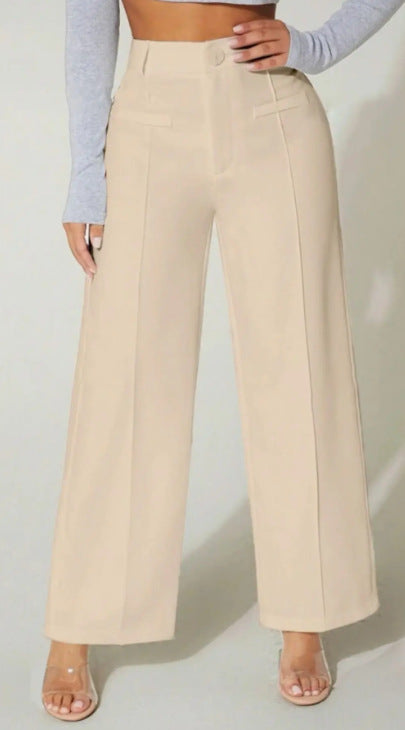 Pantalones casuales de cintura alta y pierna recta para mujer 